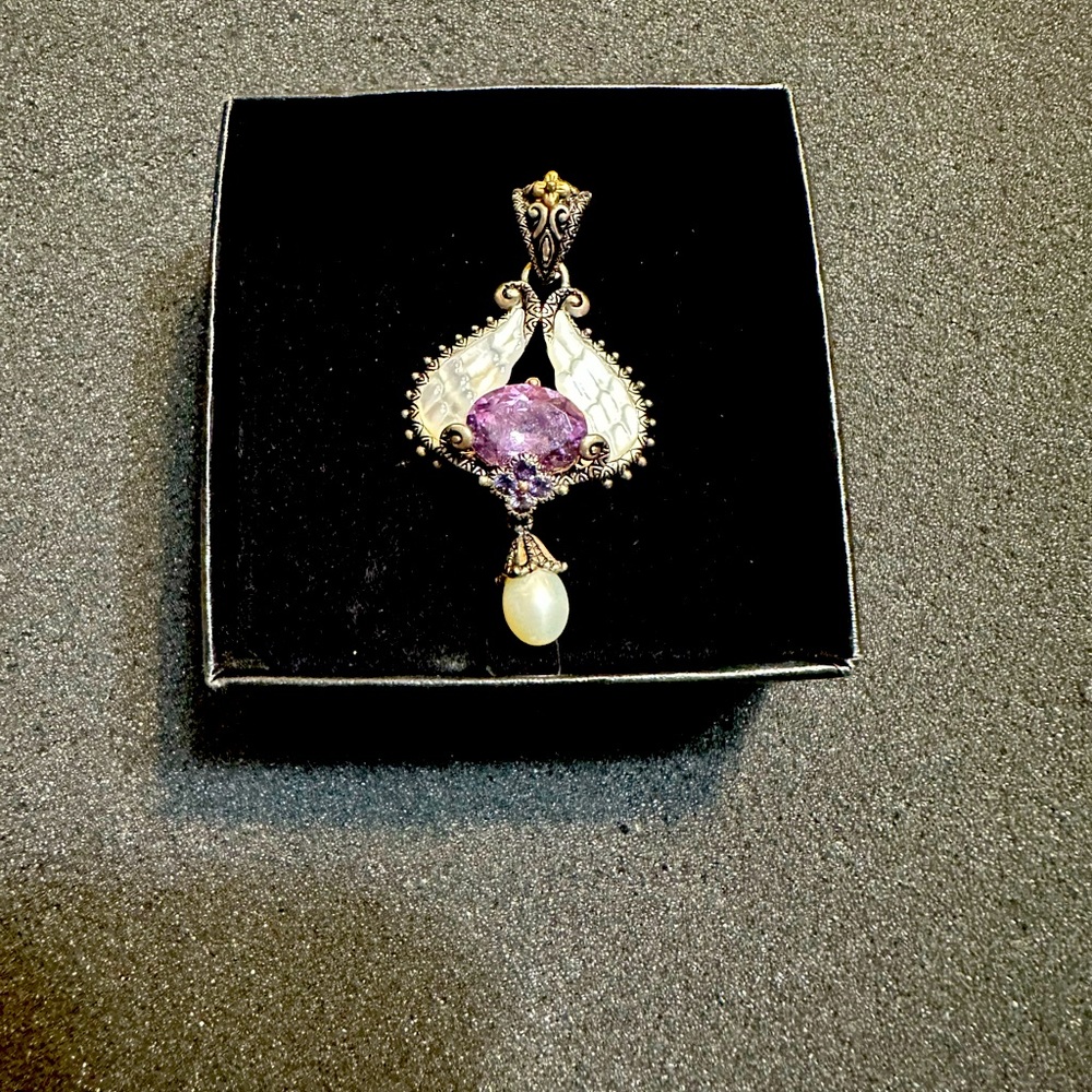 Barbara BIXBY Gemstone ANGEL WINGS MOP FLOWER AMETHYST Pendant